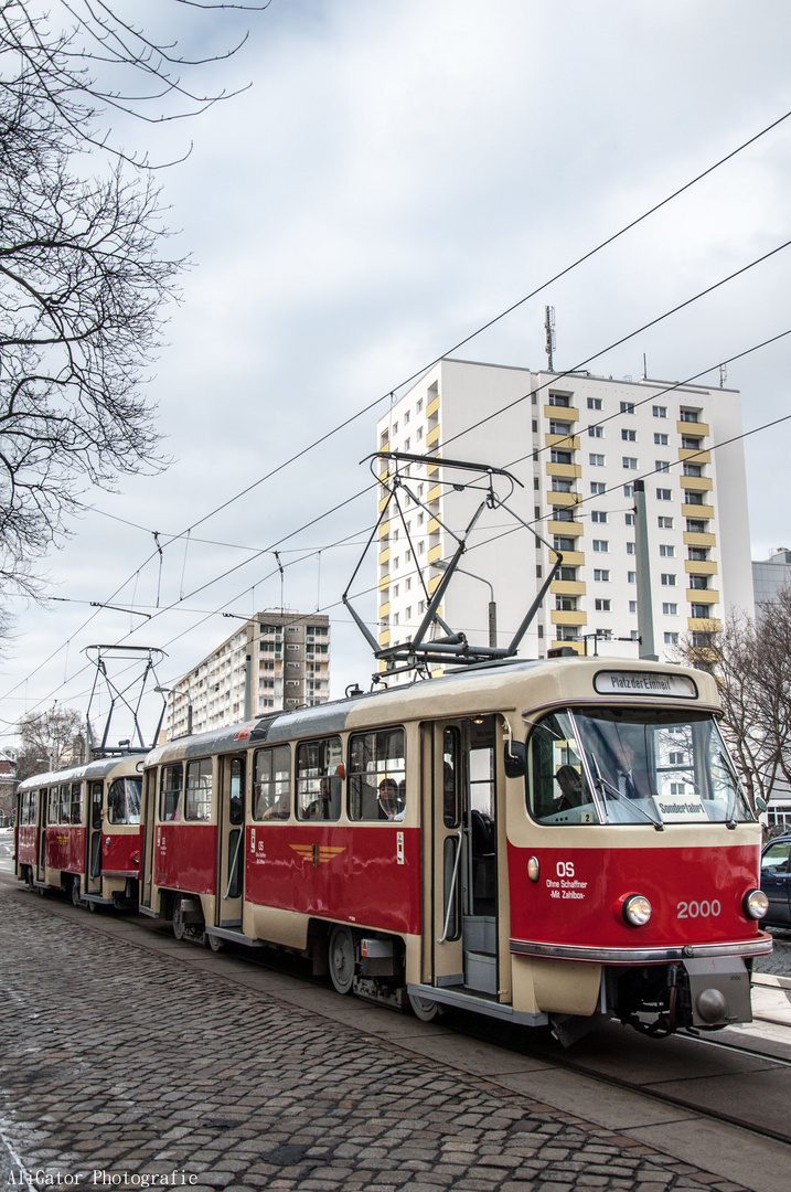 Zug des Straßenbahnmuseums in Dresden