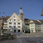 Zug, Platz mit Zytturm und Brunnen, ohne Verkehr