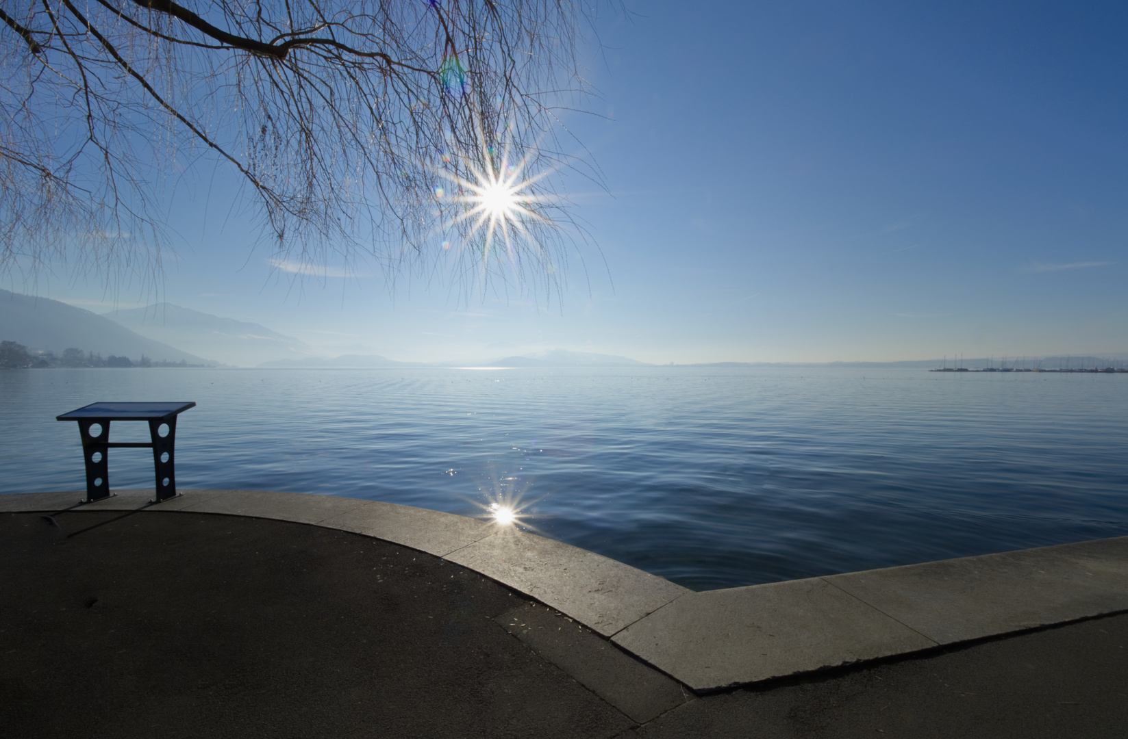 Zug, Sonne blendet durch die Baumäste