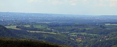 Zunächst vom Papststein, Tafelberg in der Sächsischen Schweiz, der Blick zurück nach Dresden...