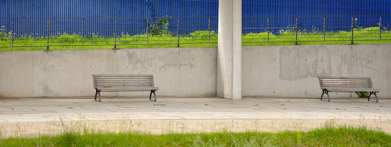 Zwei Bänke an der der Spree