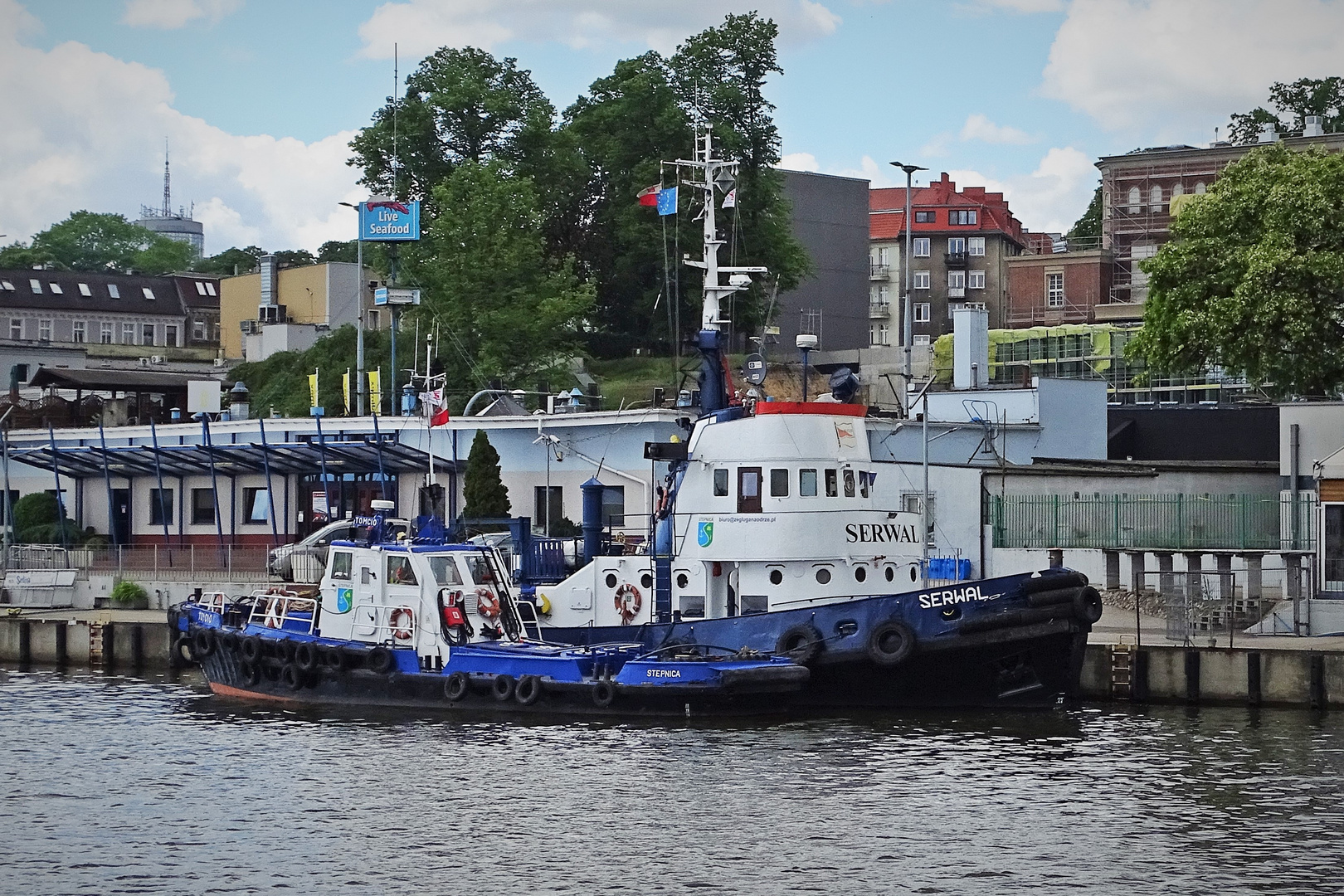 zwei blaue Schlepper 