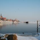 Zwei Enten betrachten einen Hafen