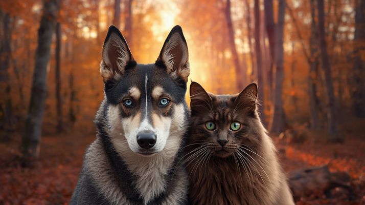 Zwei Freunde im Herbstwald