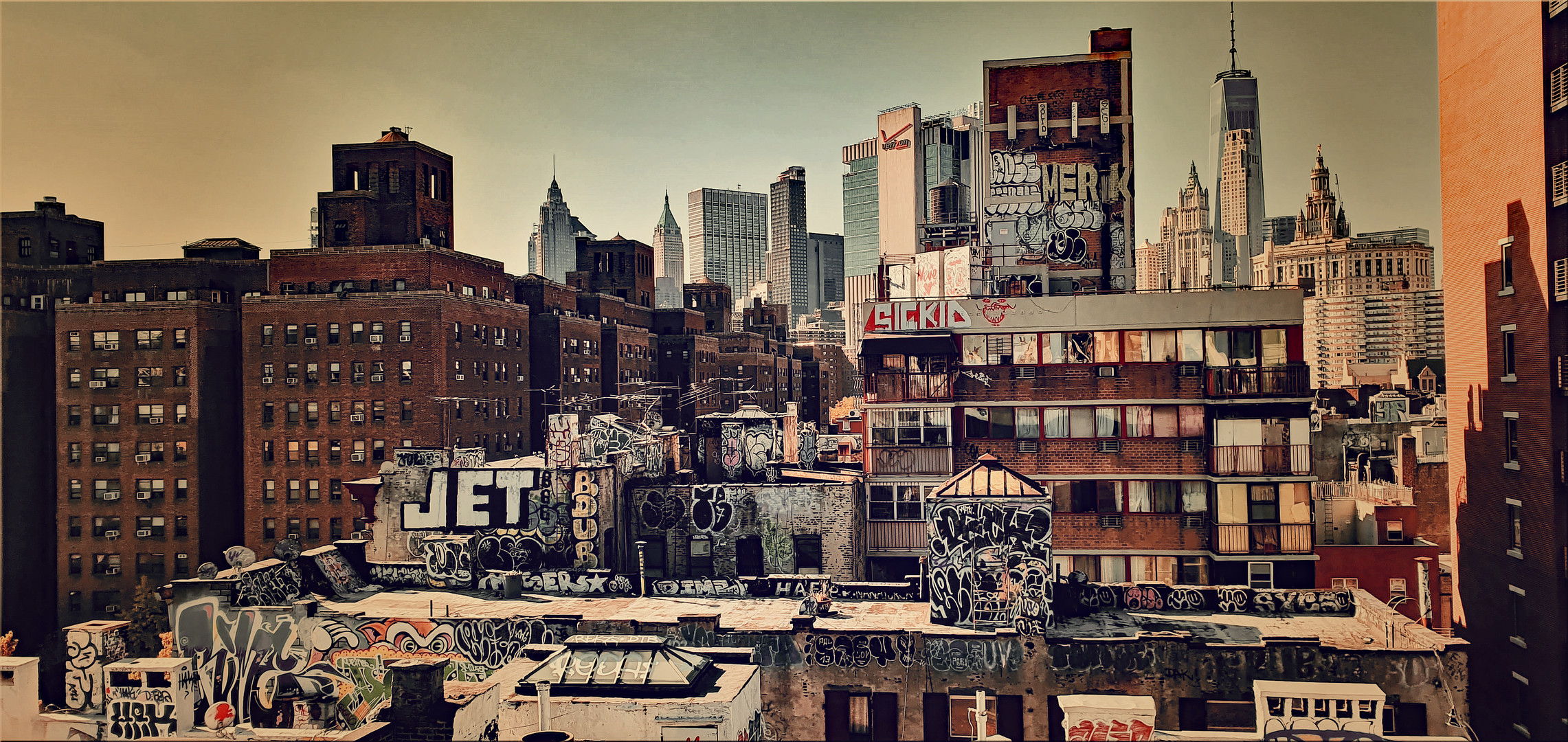 zwei Welten (Fotografiert von der Manhattan Brücke in NYC)