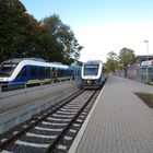 Zwei Züge der evb im Bahnhof Harsefeld