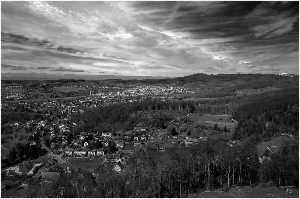 Zweiländerblick auf Bettingen (CH) und Lörrach (D)